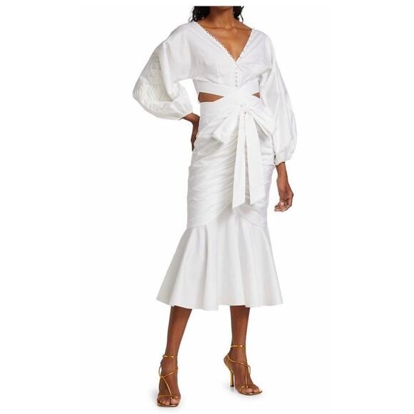 AMUR Dresses & Skirts - AMUR White Midi Cut Out Organic Cotton Dress Small Resort Designer Chic NWT